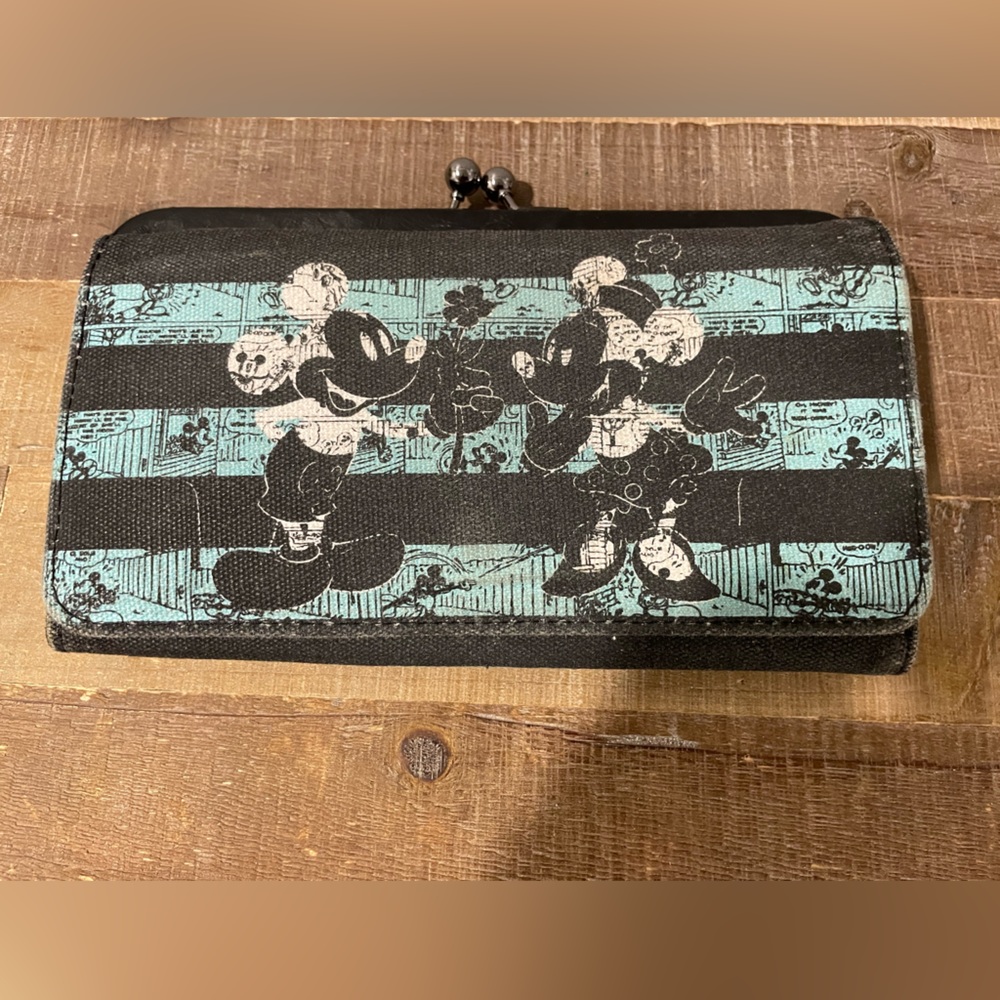 Disney Couture by Loop Mickey & Minnie Mouse Wallet Black & Blue Stripes